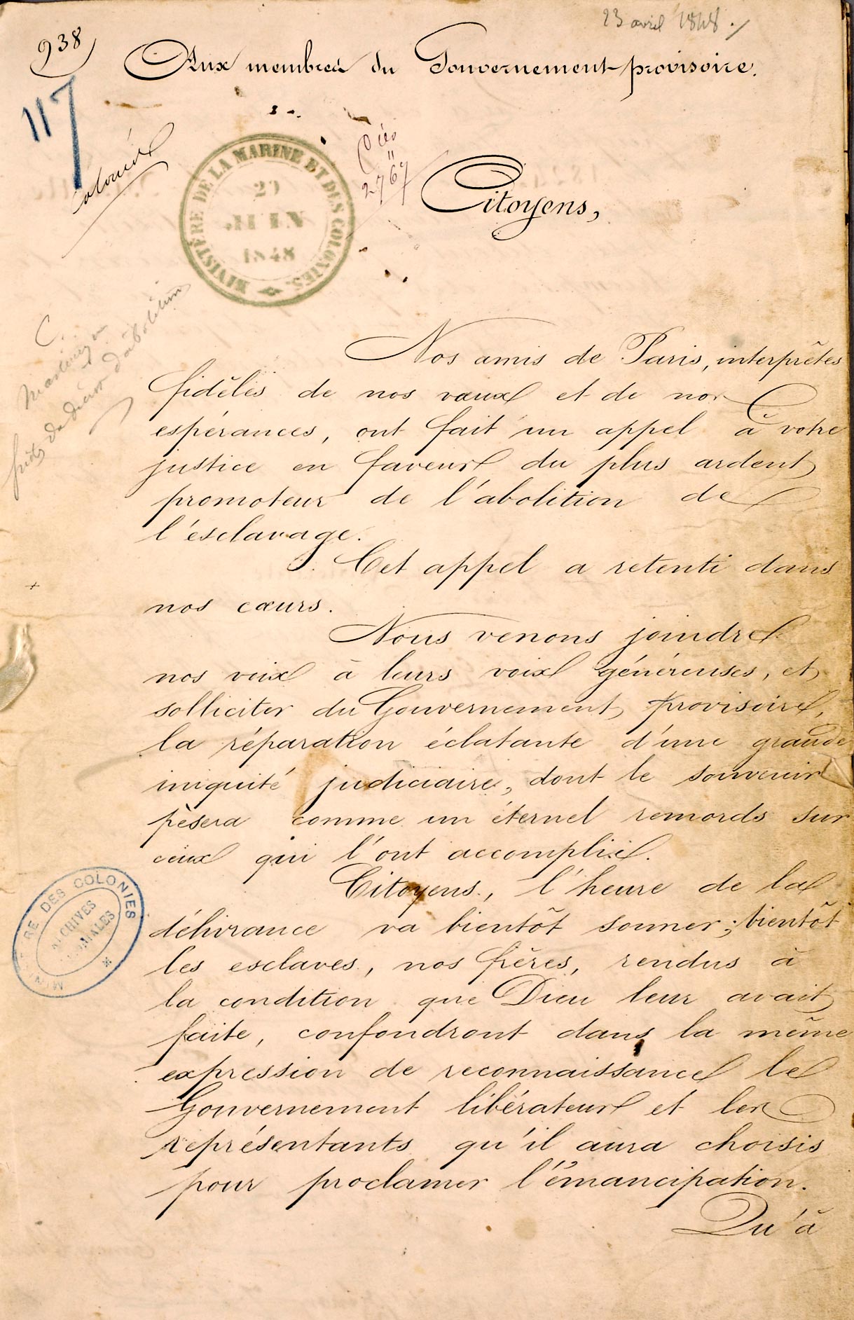 Pétition en faveur de la nomination de Bissette