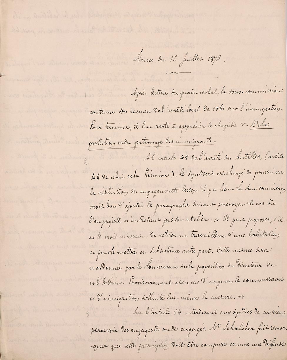Séance du 13 juillet 1873 de la Commission du travail colonial