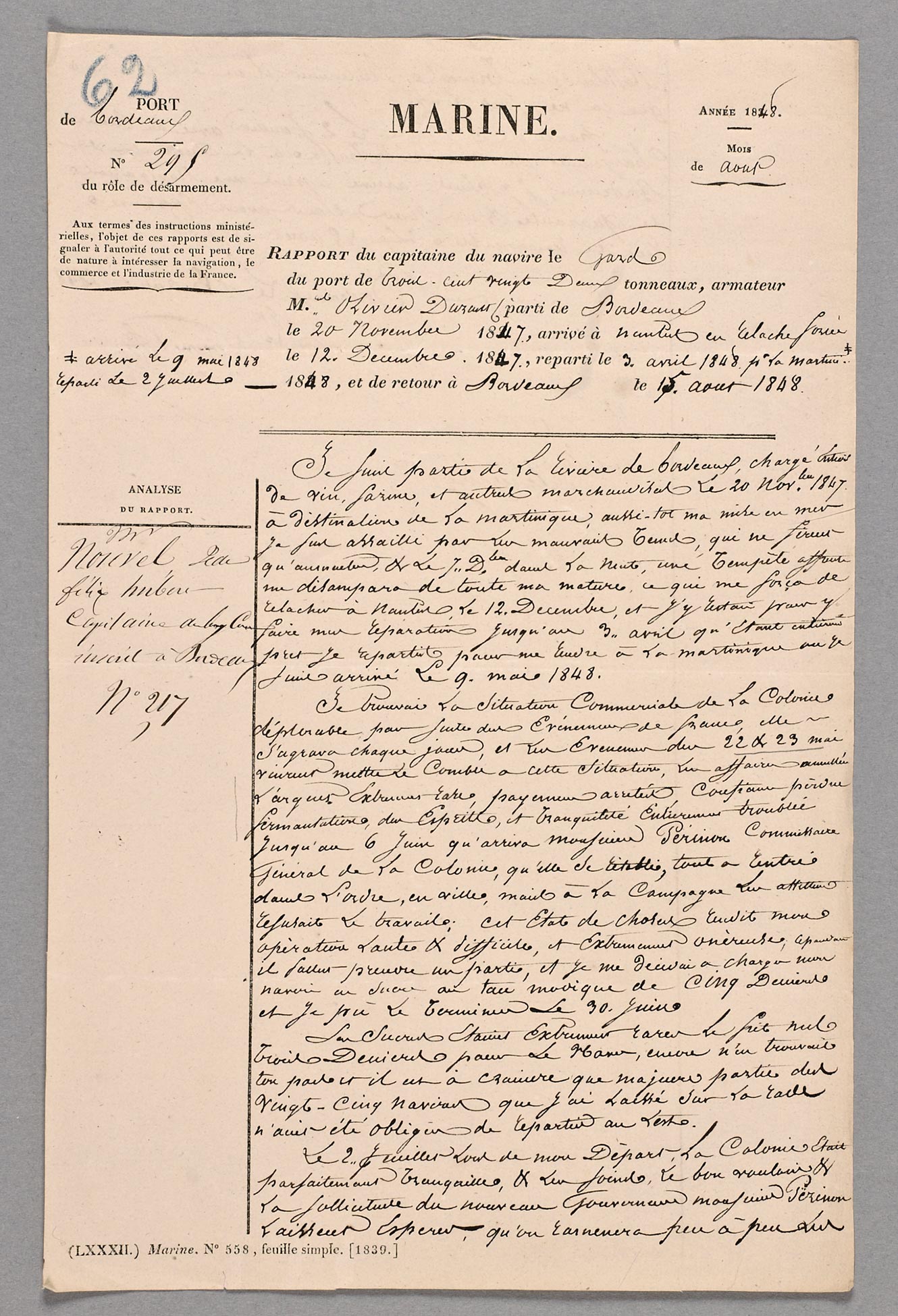 Rapport du navire Le Gard