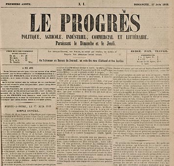 Entête du journal républicain Le Progrès de la Guadeloupe